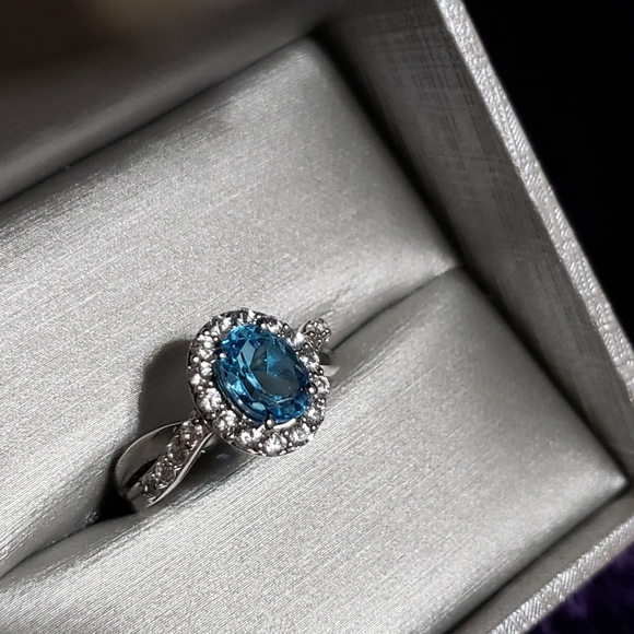 Zales Sterling Silver Blue Topaz w/white Sapphires Ring and Necklace set.  SZ 7 - Picture 12 of 13